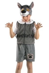 Детский карнавальный костюм Серый «Волчонок» с вышивкой для мальчиков и девочек