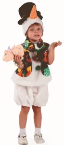 Детский карнавальный новогодний костюм «Снеговик в шляпе» для мальчиков и девочек