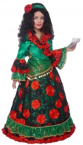 Детский карнавальный костюм «Цыганка-Гадалка» зеленая для девочек