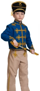 Детский маскарадный костюм «Гусар» (сине-бежевый) для мальчиков