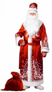 Новогодний костюм «Дед Мороз» красный (сатин) мужской
