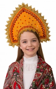 Русский Народный головной убор Кокошник «Янтарный» для детей
