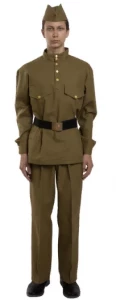 Детская Военная Форма ВОВ Гимнастерка с прямыми брюками (Диагональ 100% Хлопок) для мальчиков (подростковый) Хаки
