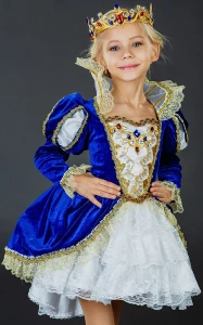 Карнавальный костюм «Королева» (в синем) для девочки