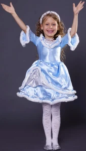 Карнавальный новогодний костюм «Снежинка» (голубая) для девочки