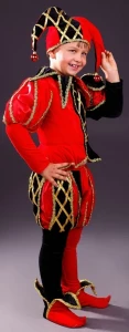 Карнавальный костюм «Шут» (красный) для мальчика
