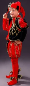 Карнавальный костюм «Шут» (красный) для мальчика