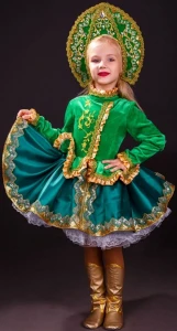 Карнавальный костюм «Русская Красавица» (в зелёном) для девочки
