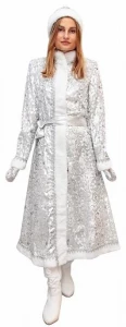 Карнавальный новогодний костюм «Снегурочка» серебряный (пан-бархат) для женщин