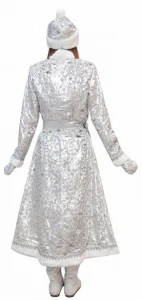Карнавальный новогодний костюм «Снегурочка» серебряный (пан-бархат) для женщин