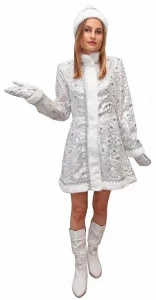 Карнавальный новогодний костюм «Снегурочка» (мини приталенный) для женщин