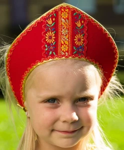 Русский Народный фольклорный головной убор кокошник «Дуняша» Х/Б Малый с резинкой для детей и взрослых