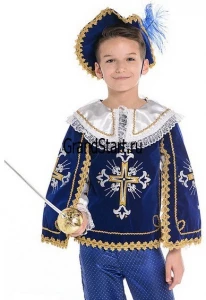 Детский карнавальный костюм «Мушкетер Короля» (синий) для мальчика