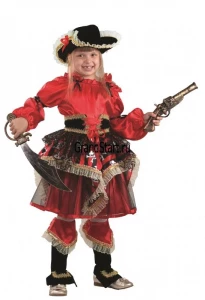 Детский карнавальный костюм «Пиратка» (красная) для девочек