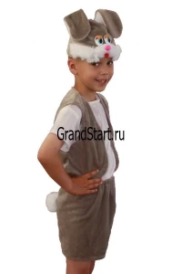 Детский карнавальный костюм «Заяц» серый для девочек и мальчиков