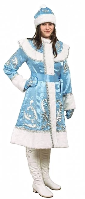 Новогодний костюм Снегурочка «Классика М» (с вышивкой) для женщин