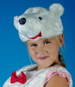 Детская карнавальная Шапочка «Белый Медведь» для девочек и мальчиков