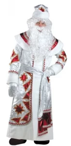 Карнавальный костюм «Дед Мороз» (серебряно-красный) для взрослых