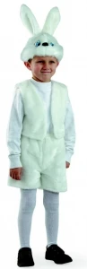 Детский карнавальный костюм Заяц «Ушастик» белый для девочек и мальчиков
