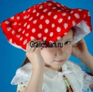 Детская карнавальная Шапочка Гриб «Мухомор» (красный) для девочек и мальчиков