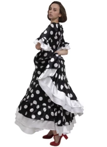 Карнавальный танцевальный костюм Платье «Фламенко» (черное в белый горох) для взрослых