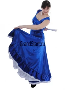Карнавальный танцевальный костюм Платье «Фламенко» (синее с белым) для взрослых