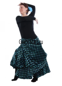 Карнавальная танцевальная Юбка «Фламенко» (чёрная в голубой горох) для взрослых