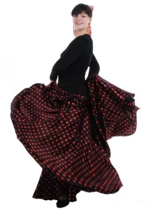 Карнавальная танцевальная Юбка «Фламенко» (чёрная в красный горох) для взрослых
