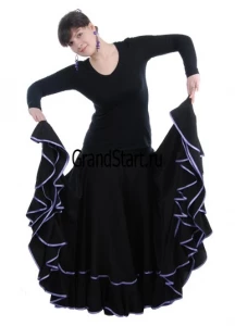 Карнавальная танцевальная Юбка «Фламенко» (чёрная с сиреневой каймой) для взрослых