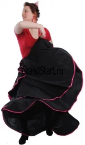 Карнавальная танцевальная Юбка «Фламенко» (чёрная с розовой каймой) для взрослых