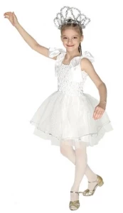 Детский карнавальный новогодний костюм «Снежинка с короной» для девочек
