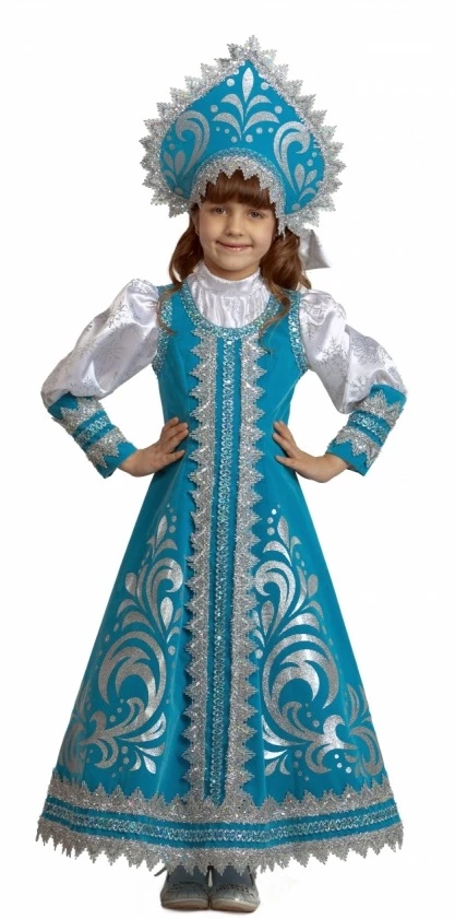 Детский новогодний карнавальный костюм «Снегурочка Русская» для девочек