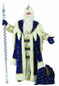 Новогодний костюм Дед Мороз «Королевский» (синий) для взрослых