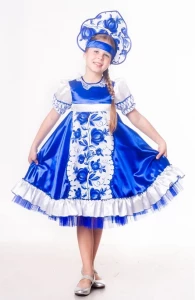 Детский карнавальный костюм «Гжель» (синяя) для девочек