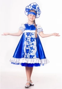 Детский карнавальный костюм «Гжель» (синяя) для девочек