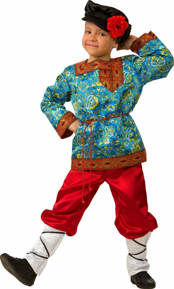 Русский народный костюм детский льняной комплект бежевый 