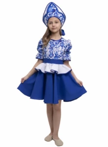 Русский Народный танцевальный костюм Гжельский «Сувенир» для девочек