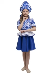 Русский Народный танцевальный костюм Гжельский «Сувенир» для девочек