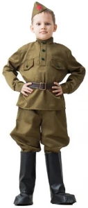 Детский Военный костюм «Солдат» ВОВ гимнастерка с брюками "Галифе" (в сапогах) для мальчиков