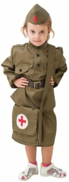 Детский Военный костюм Солдаточка «Санитарка» ВОВ гимнастерка с юбкой для девочек