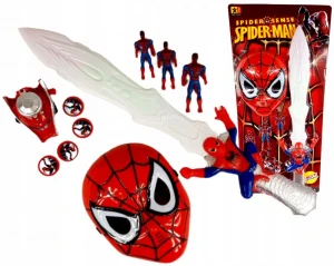Детский Набор «Человек Паук» : маска, меч, игрушечные фигуры, бластер на руку с дисками