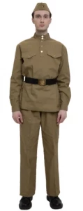 Военный костюм ВОВ «Гимнастерка» с прямыми брюками (Бязь 100% Хлопок) для мужчин