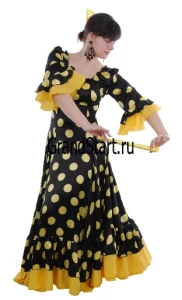 Карнавальный танцевальный костюм Платье «Фламенко» (оранжевое в чёрный горох) для взрослых