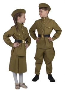 Детский карнавальный костюм «Гимнастерка» ВОВ с юбкой (Саржа) для девочек (подростковый)