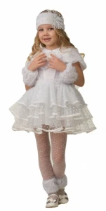 Детский карнавальный новогодний костюм Снежинка «Снеговичка» для девочек