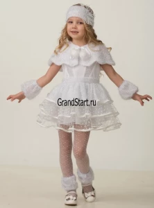 Детский карнавальный новогодний костюм Снежинка «Снеговичка» для девочек
