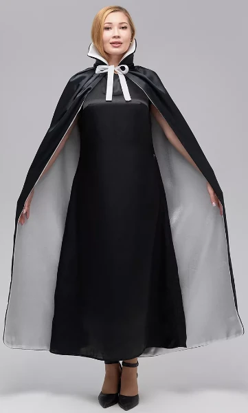 Карнавальный «Плащ» двусторонний чёрно-белый с воротником для взрослых