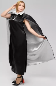 Карнавальный «Плащ» двусторонний чёрно-белый с воротником для взрослых