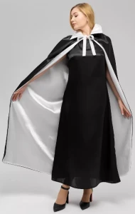 Карнавальный «Плащ» двусторонний чёрно-белый с воротником для взрослых