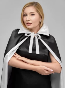 Карнавальный «Плащ» двусторонний чёрно-белый с воротником для взрослых